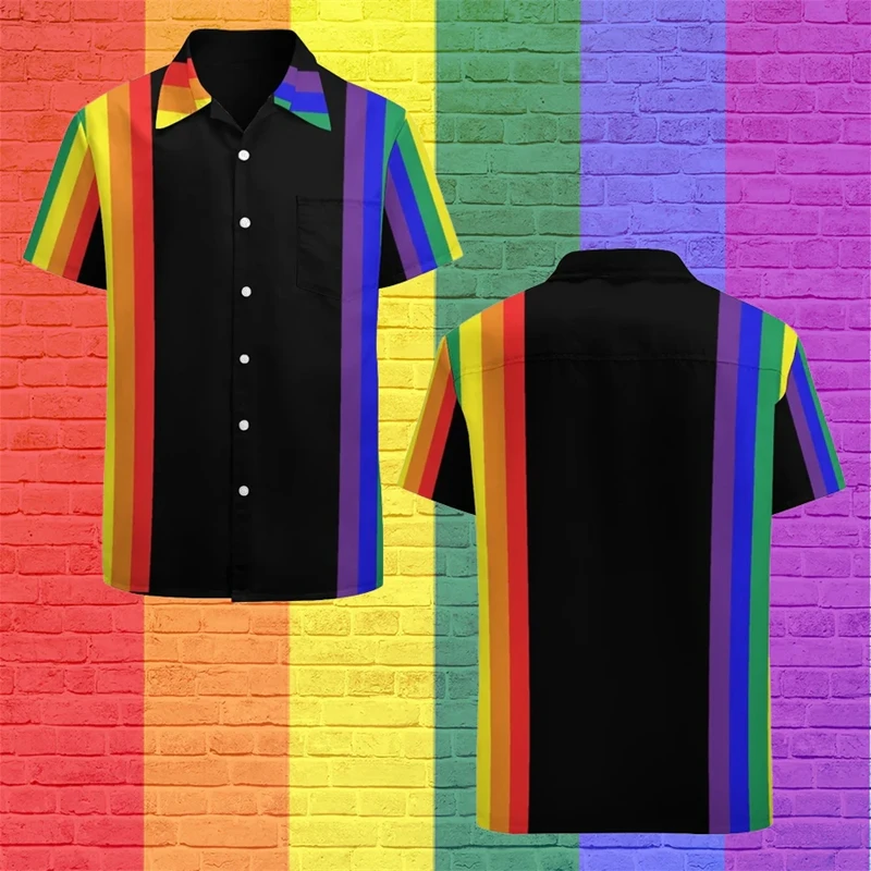 Rainbow 3d Print Shirts Men Fashion Hawaiian Shirt Short Sleeve Harajuku Beach Shirts Lapel Buttons Blouse Male Clothing Camisa