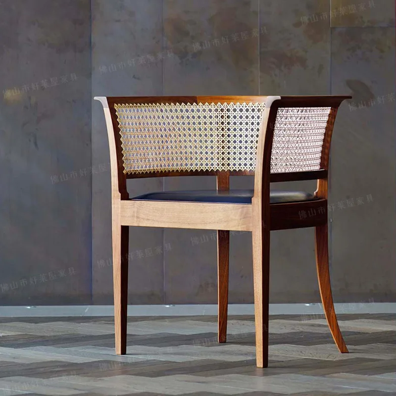 Retro solid wood meal rattan hotel restaurant casual dining chair Nordic study single classic designer