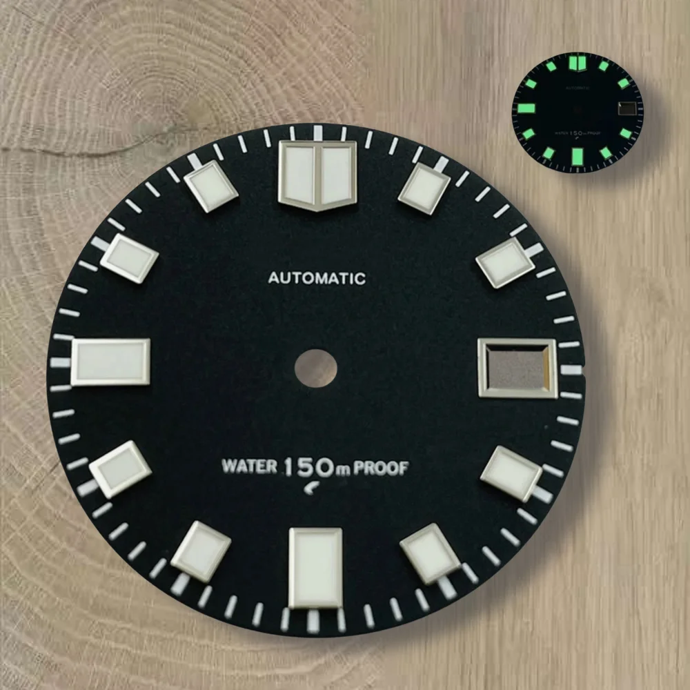 หน้าปัดนาฬิกาแบบด้านขนาด 28.5 มม. พร้อมโลโก้ S เหมาะสำหรับกลไกญี่ปุ่นรุ่น NH35/NH36/4R/7S พร้อมสารเรืองแสงสีเขียว สำหรับนาฬิกาดำน้ำคุณภาพสูง อุปกรณ์ตกแต่งนาฬิกา
