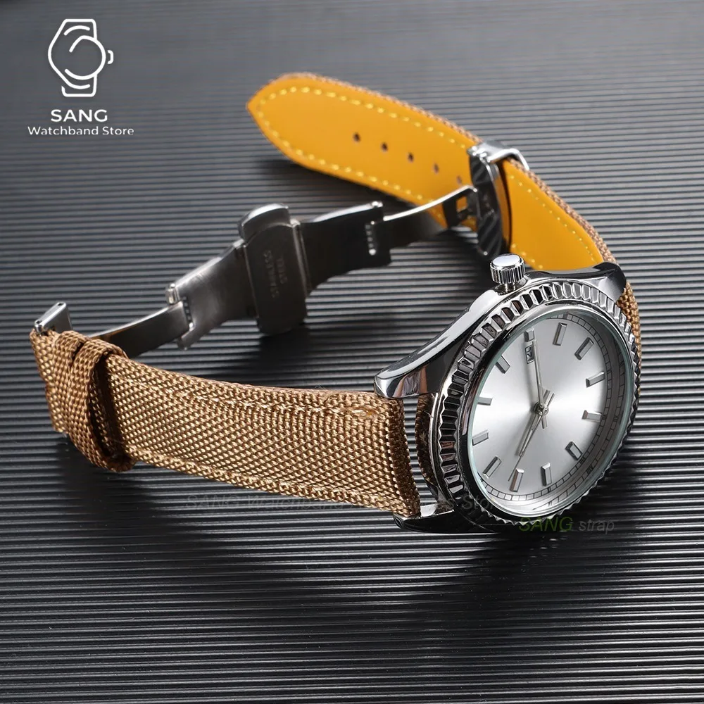 20/22mm Universal Watchbands Butterfly Clasp for Seiko for Omega for Omega Sailcloth Leather Strap Green Blue Black Red Bracelet view 5