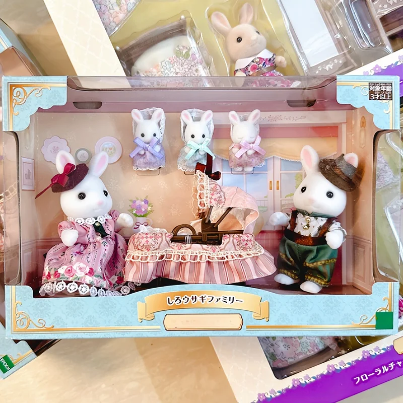 Jp Limited Edition Collection Forest Baby Family Snow Rabbit Family Triplet Sleep Treasure White Rabbit Set Flocking Doll