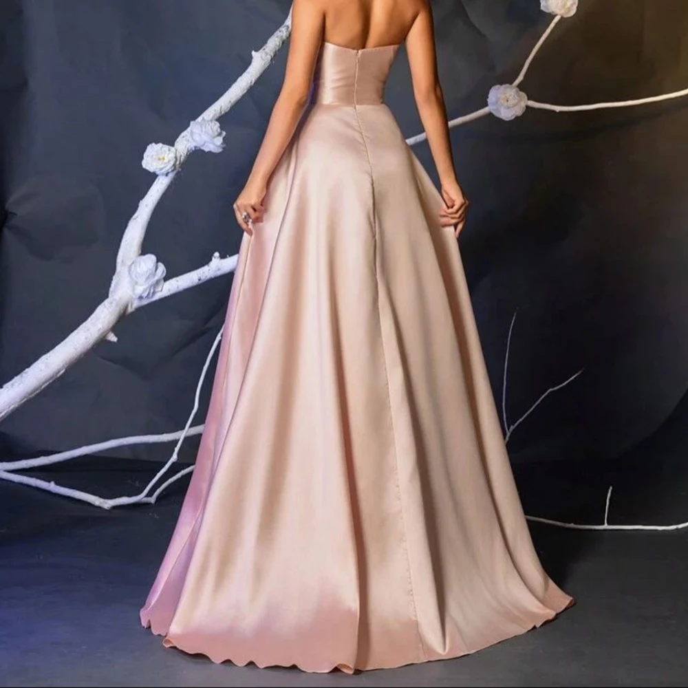 فساتين سهرة مخصصة على شكل حرف A بطول الأرض بدون حمالات بدون أكمام فستان حفلات موضة مطرزة بطيات بسيطة ثنيات للحفلات