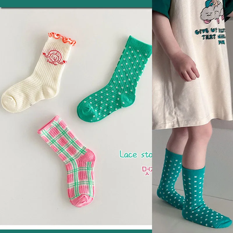 

Summer Socks Girls Baby Polka Dots Socks 3 Pairs/bag Children Mesh Socks Kids Girls Calf Length Thin Socks