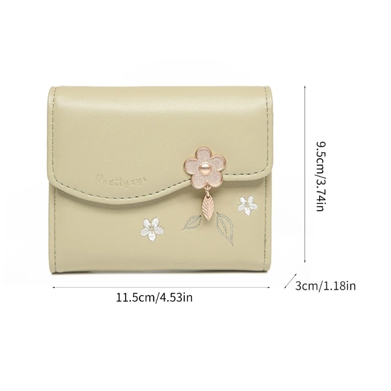 E74B Cartera estampada pequeña cartera triple con ventana identificación monedero cuero PU para niña