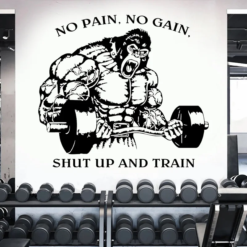 No Pain No Gain Shut Up and Train Gym Wall Decal Poster Motivational Quote Vinyl Sticker Bodybuilding Fitness Decor Workout Z548