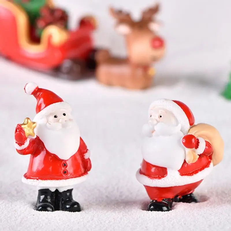 Christmas Mini Resin Figurines Miniatures Santa Claus Snowman Elk Ornament Micro Landscape Merry Xmas Ornament Decoration 2024