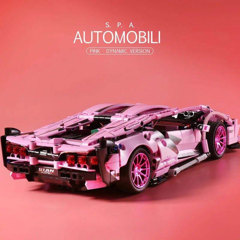 1280 pz tecnico 1:14 rosa Sian Racing Sports Car Building Blocks assemblare mattoni veicolo giocattoli regalo per ragazzo bambini