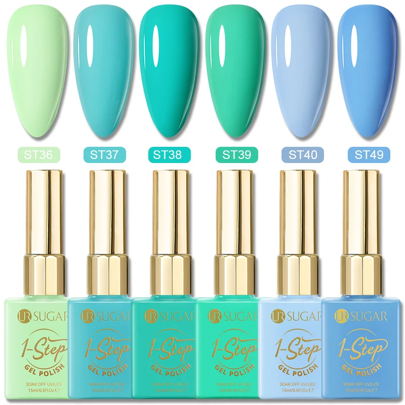 UR SUGAR 15ml Verde Menta Teal Esmalte de Uñas en Gel de 1 Paso 1/6pcs Azul Cielo Bebé Semipermanente Removible UV LED Gel Arte de Uñas DIY Verano