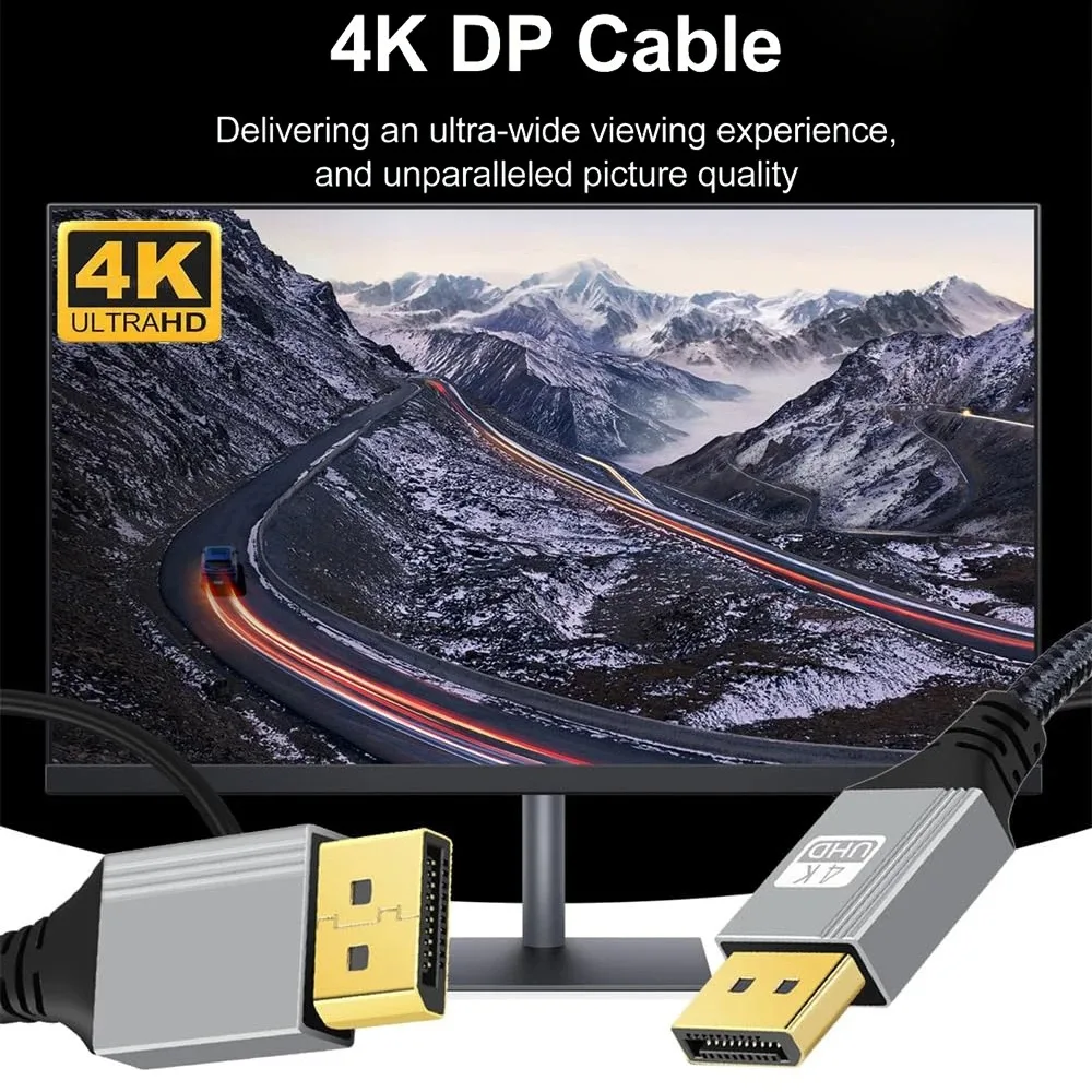 4K DisplayPort 1.2 1M 2M 3M 5M DP to DP Braided Cord 4K@60Hz 2K@165Hz 2K@144Hz Video Audio Cable for Laptop PC Gaming Monitor