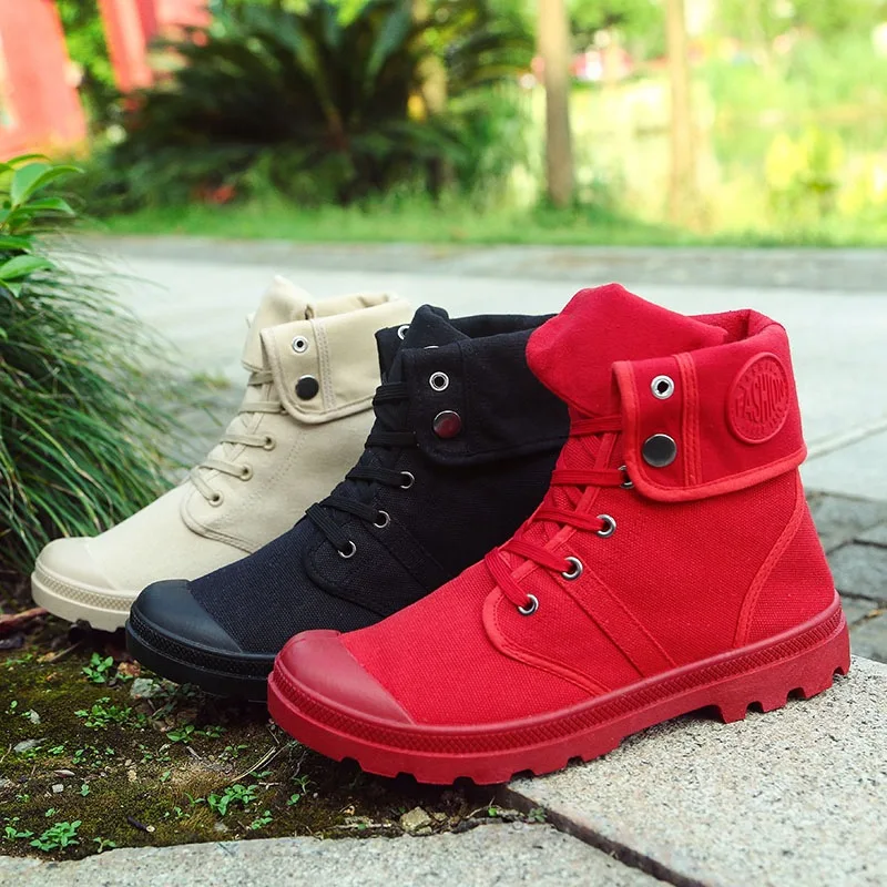 2023 Breathable Casual Men\'s Sneaker Men High-top Shoes Outdoor Shoes Canvas Male Ankle Boots Red Black Size 45