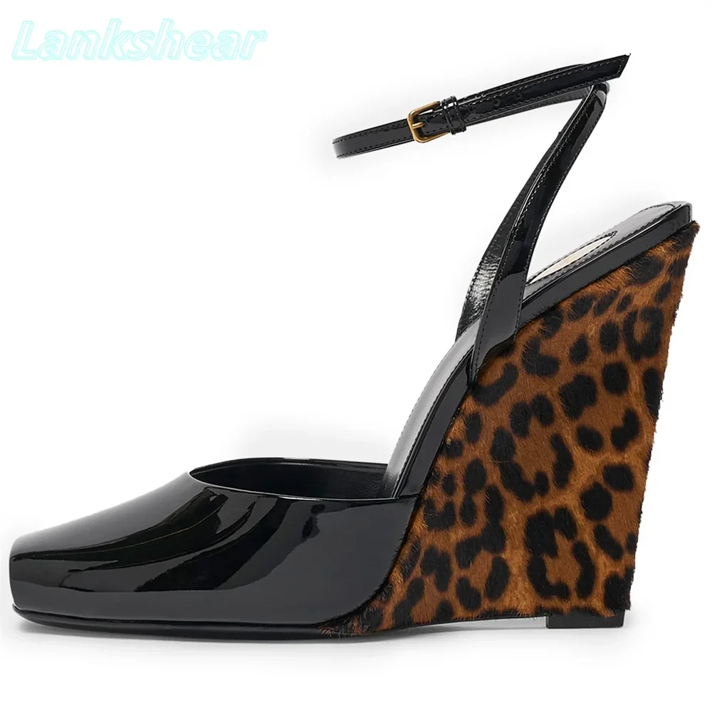 

Wedges Square Peep Tow Sandals Cross Strap Ankle Strap Buckle Solid Women Stilettos Luxuury 2025 New Arrivals Sexy Catwalk