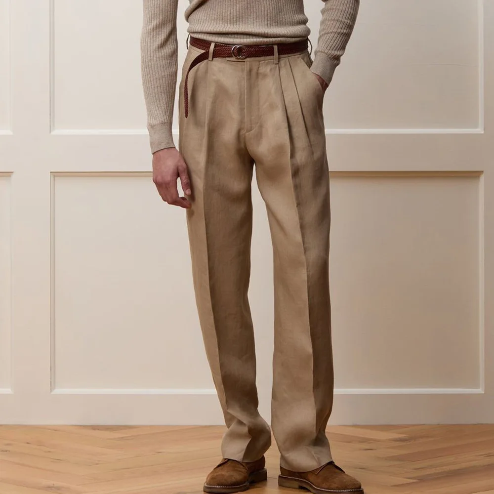 

Mens Blended Suit Trousers Comfortable Breathable Solid Color Tapered Pants Business Casual Office Wear Classic Formal Dress Pan