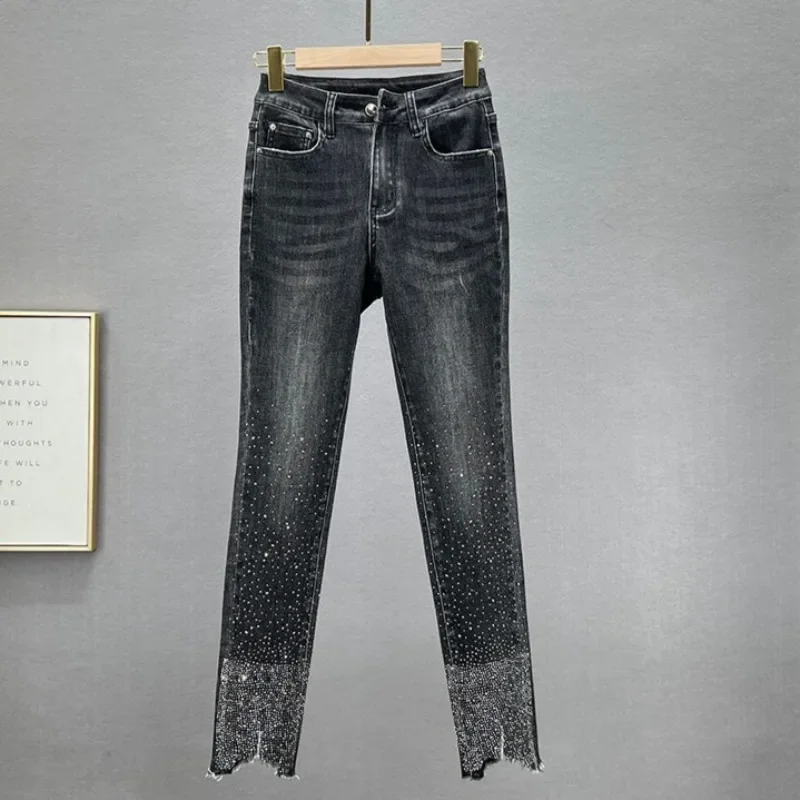 

High Stretch Denim Jeans Women Luxury Rhinestone Jeans Fashion High Waist Denim Pants Elegant Skinny Jeans Women Clothing