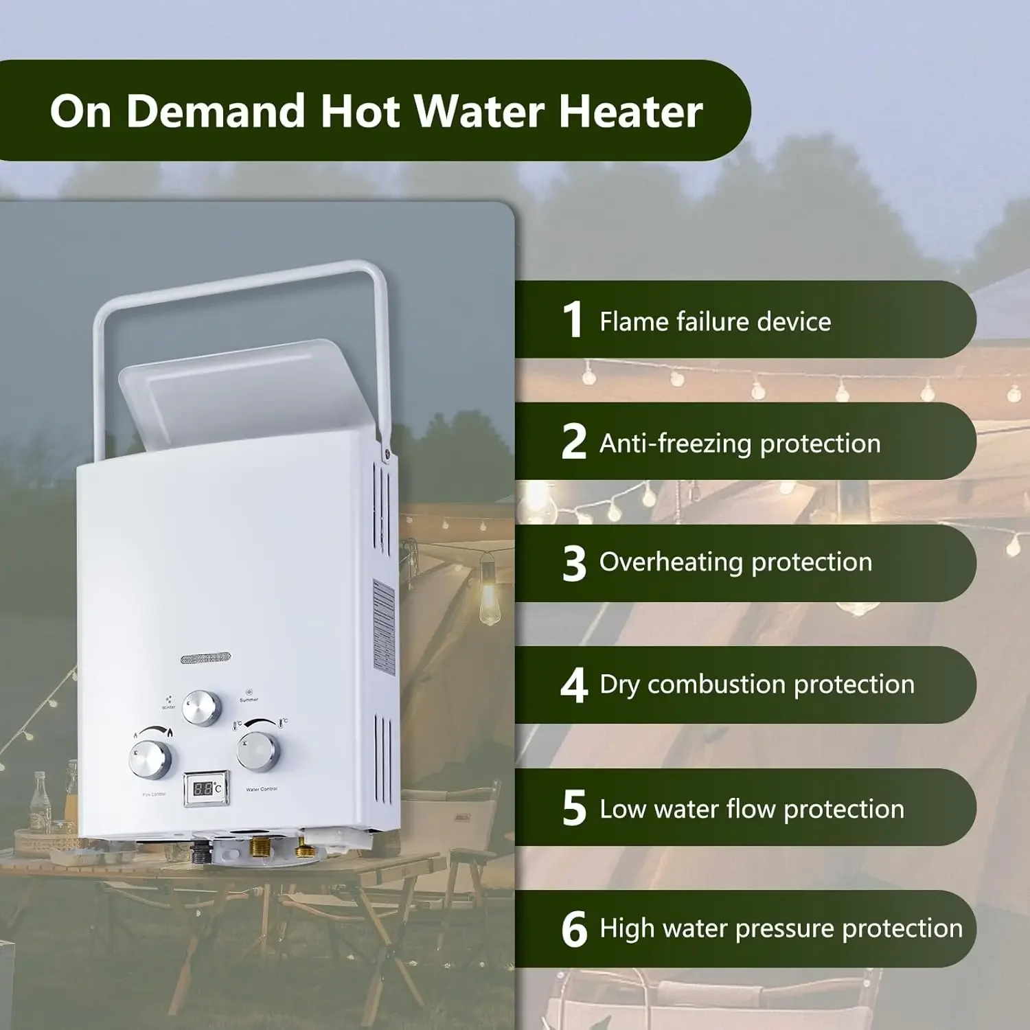 Water Heater Propane,12KW Gas Water Heater with Digital Display,8L Outdoor Portable Water Heater Electric,Overheating Protection