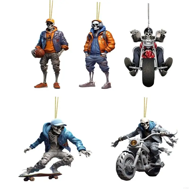 

U75E Cool Skul Statue Halloween Skeleton Figurine Car Ornament Acrylic Hanging Decor