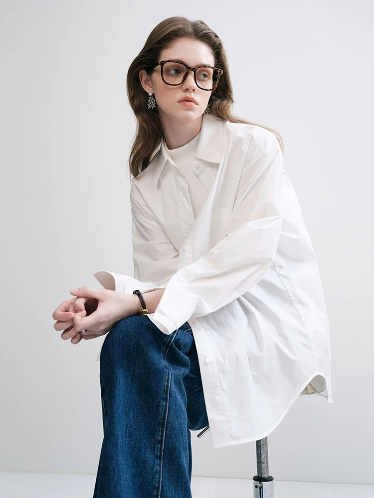 FSLE Commodity Style Leisure Sense Versatile Oversize Shirt for Women Autumn Chic Big Loose Straight Long Shirt for Female