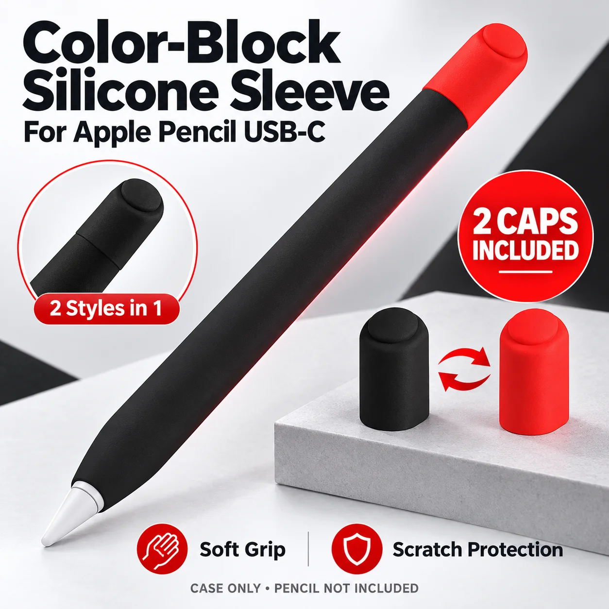 Tablet Stylus Silicone Protective Case For Apple Pencil USB-C Cover 2 Interchangeable Caps Shockproof Non-slip Pencil Cases Capa