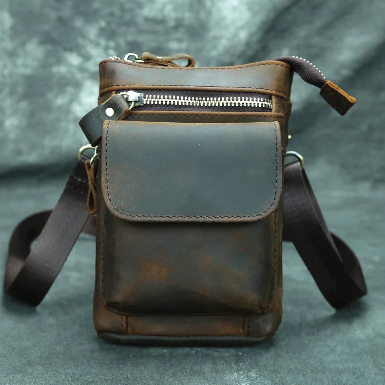 

Mad Leather New Men's Crossbody Small Bag Mobile Phone Bag Can Wear Belt Single Shoulder Bag Cowhide Sports Genuine Lea...