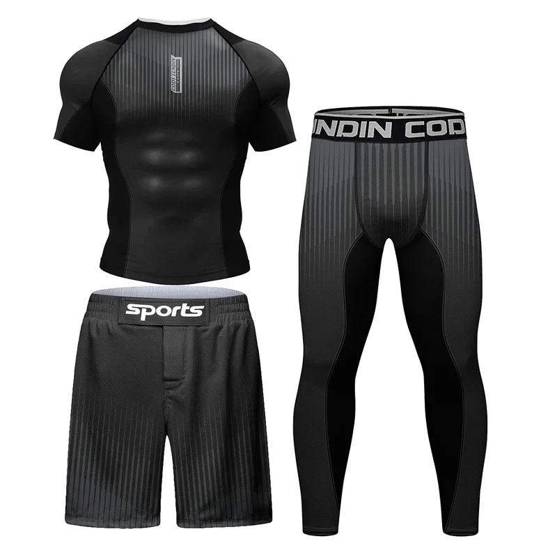 كيك بوكسينغ Rashguard جيو جيتسو MMA تي شيرت + مجموعة بناطيل رجالي الرجال تصارع Bjj جي الملاكمة طفح الحرس ملابس رياضية رياضة الملاكمة التايلاندية السراويل