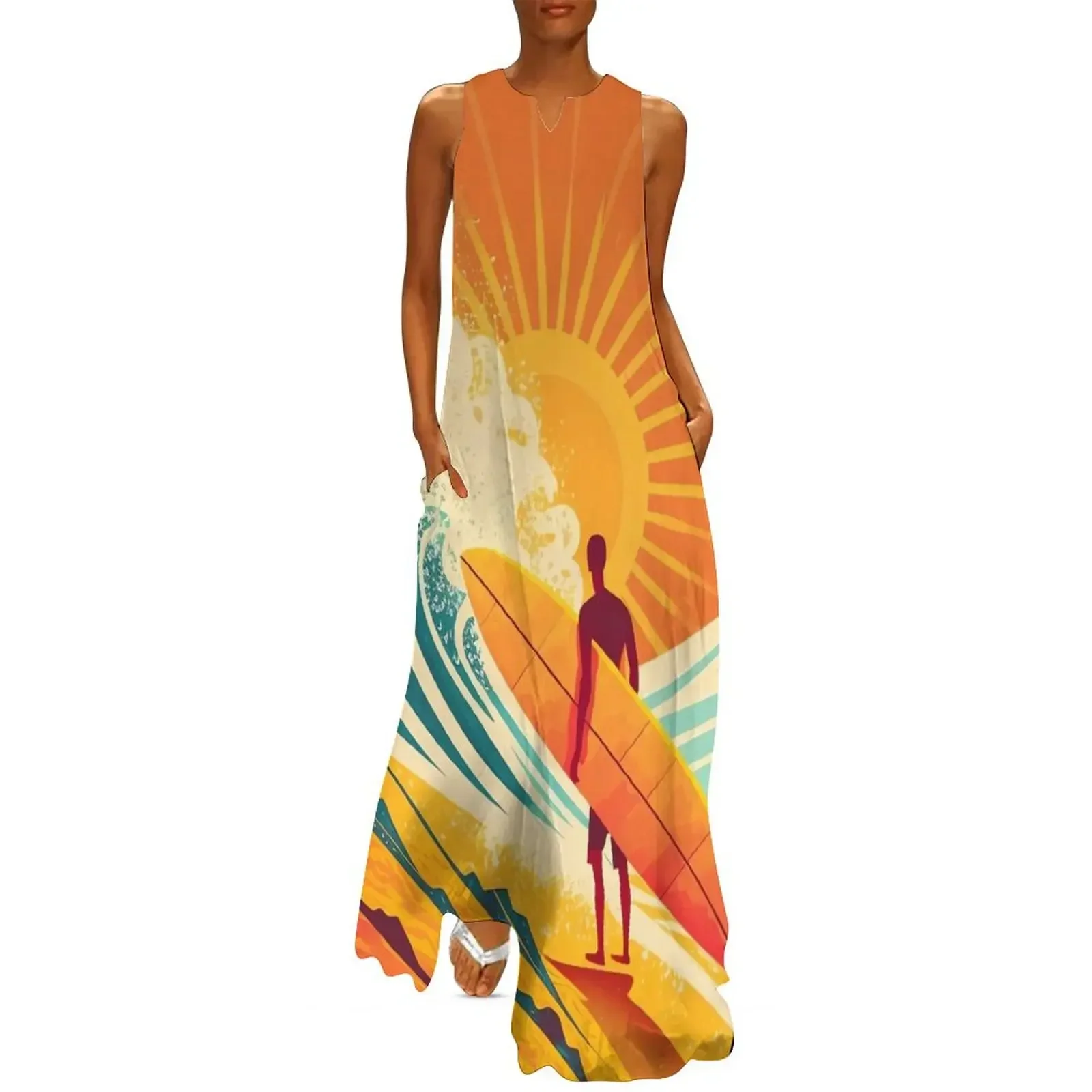 

Retro Vintage Surf Art, 1960s Endless Summer, Hawaii, California, Sun, Beach, Ocean Long Dress dresses for womens 2025 Dress