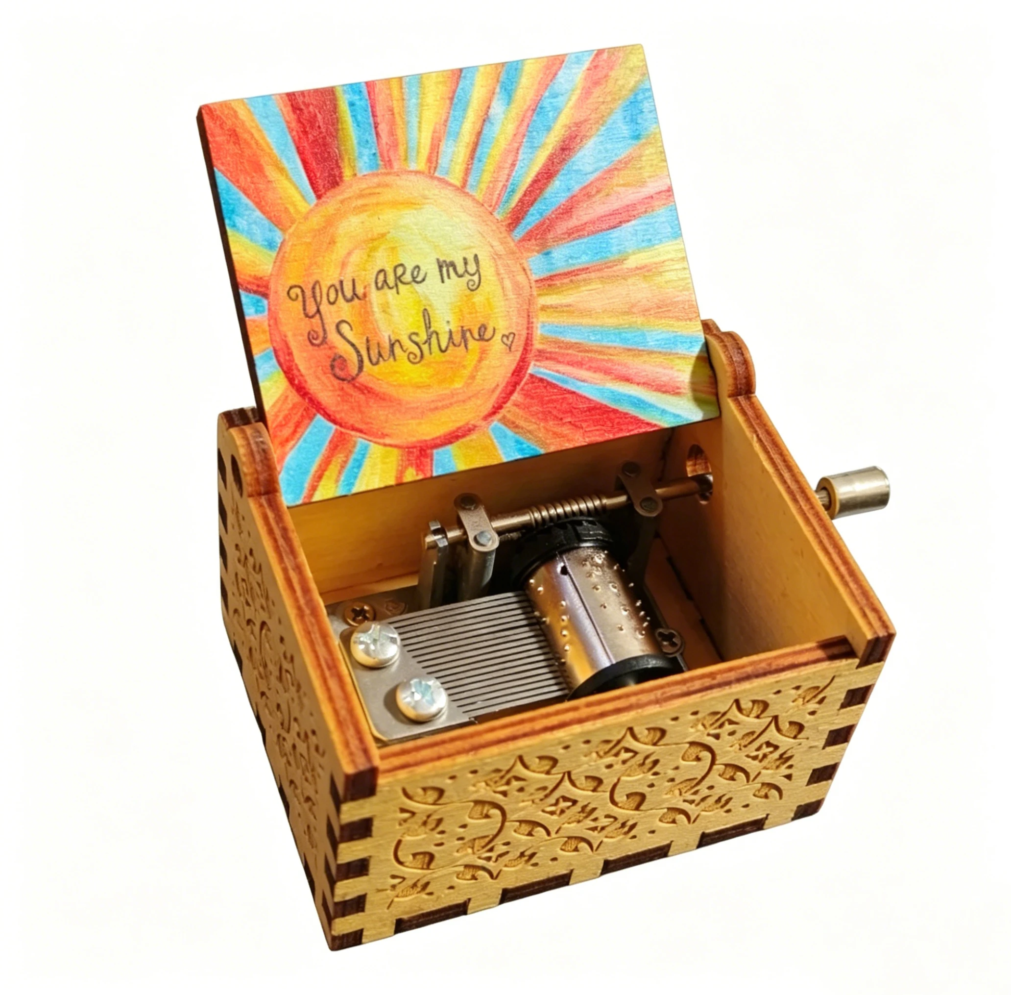 

Wooden Hand-cranked Music Box Gift for Mom Music Box Mother's Day Gift Sunbeam Design for Daughter Present