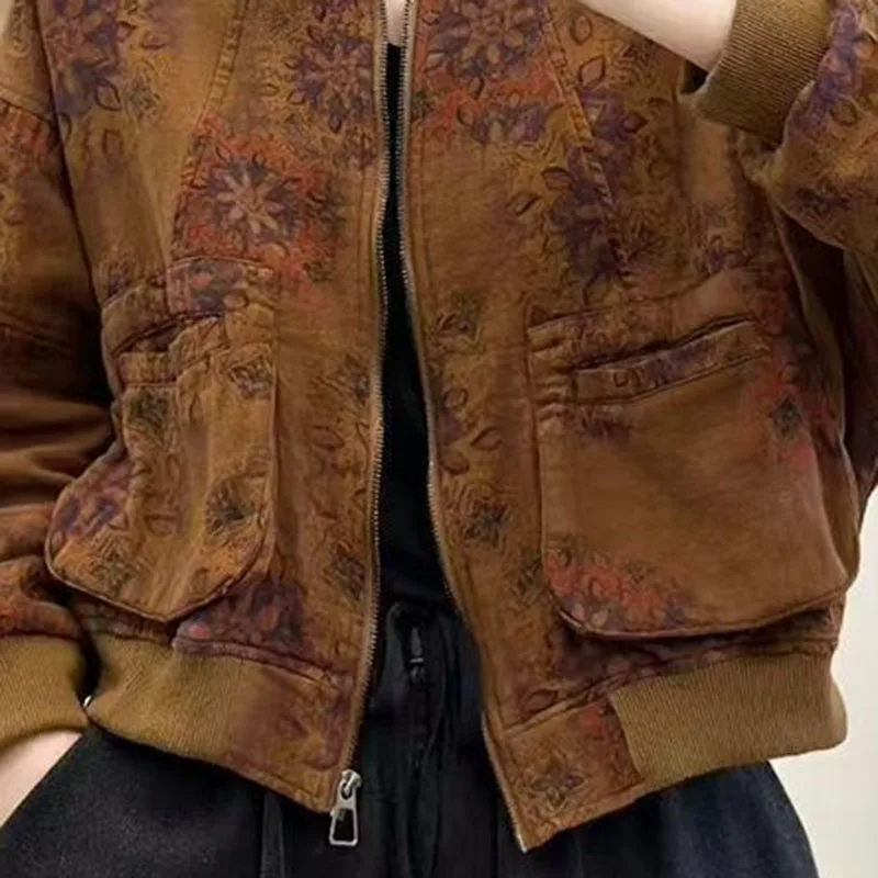 Nuovo 2026 Primavera Autunno Cappotto corto Giacca da donna Moda retrò Cardigan stampato Versatile Allentato Casual Top a maniche lunghe Capispalla