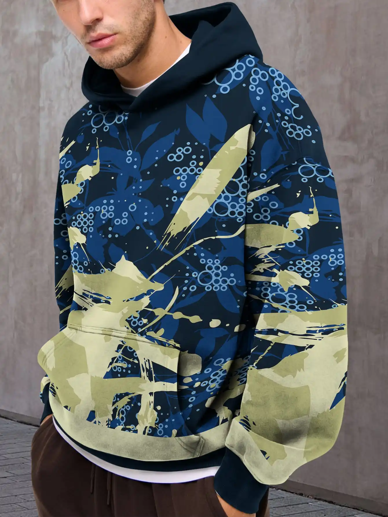 

Blue ink splash style 3D print pattern hoodie style colorful pattern hoodie sweatshirt cool street style pullover hoodie