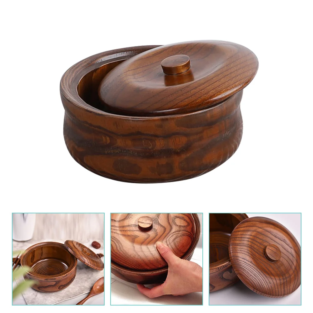 

Solid Wood Bowl with Noodle Wooden Salad Natural Decor Hand-Pulled Household Decorative