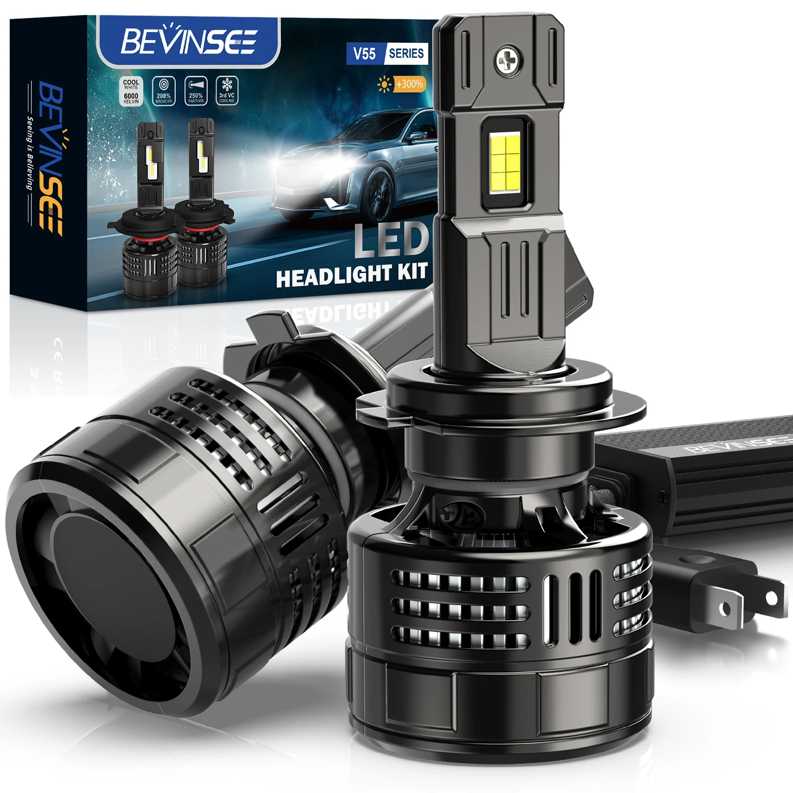 BEVINSEE V55 150W H7 H4 H11 LED CANBUS Lamp 9005 HB3 9006 HB4 H8 H9 9012 HIR2 Car LED Headlight Bulb 28000LM 12V Auto Headlamp