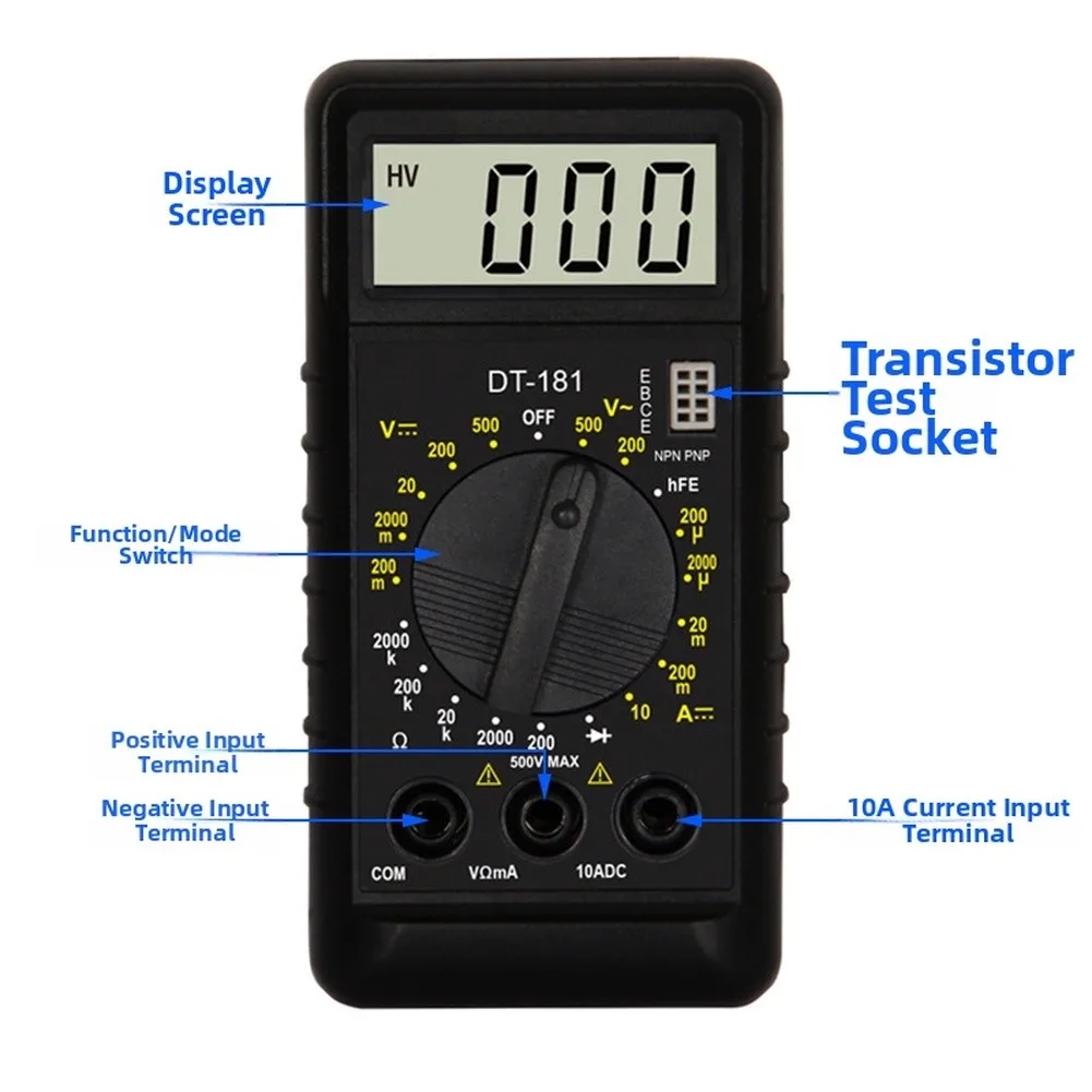 Resistance Tester Digital Multimeter Ultra-thin Design Lcd Display Abs Material Overload Protection For On-the-go Use