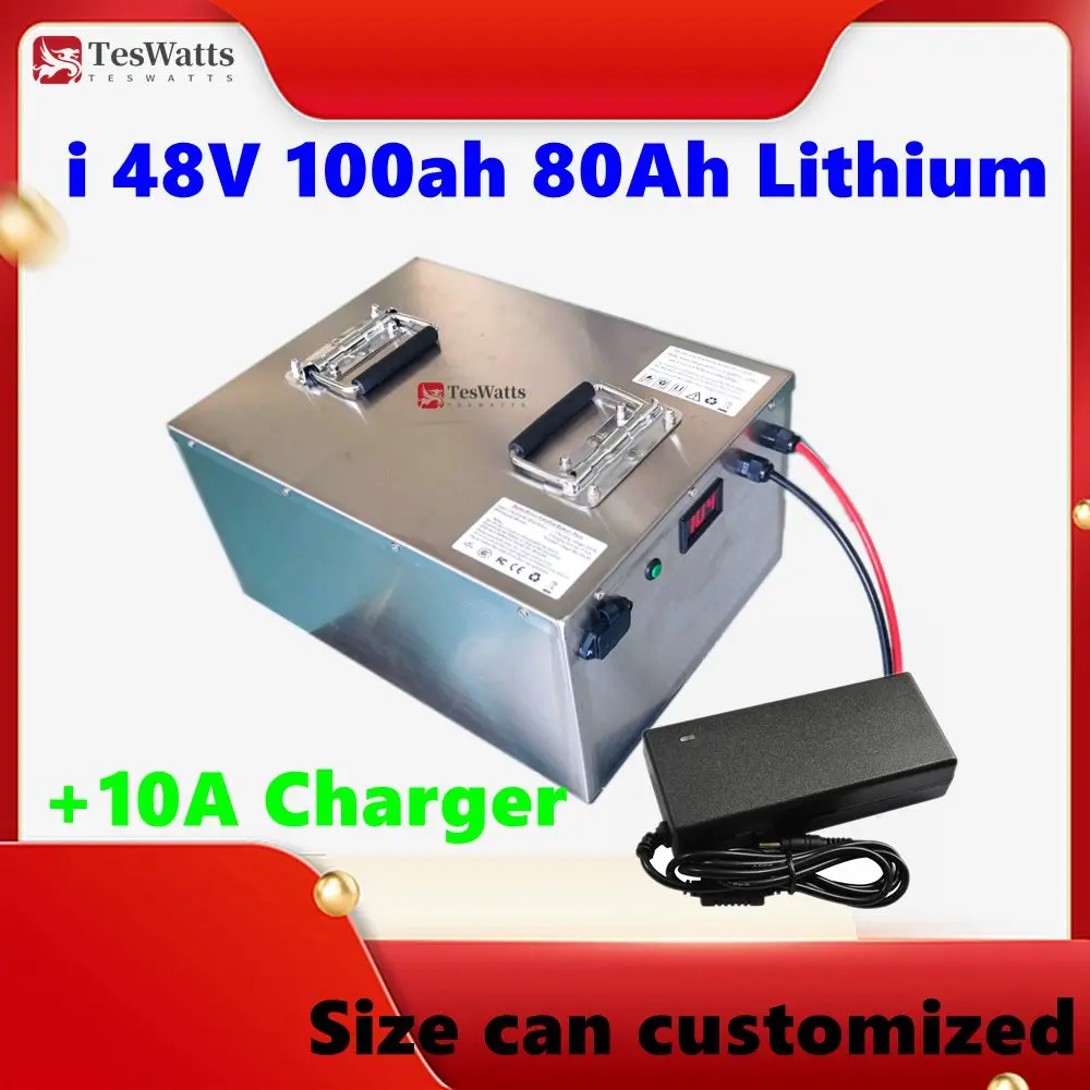 

48V 100ah 80Ah Lithium ion battery with BMS air feed swith for Solar system RV UPS+10A Charger
