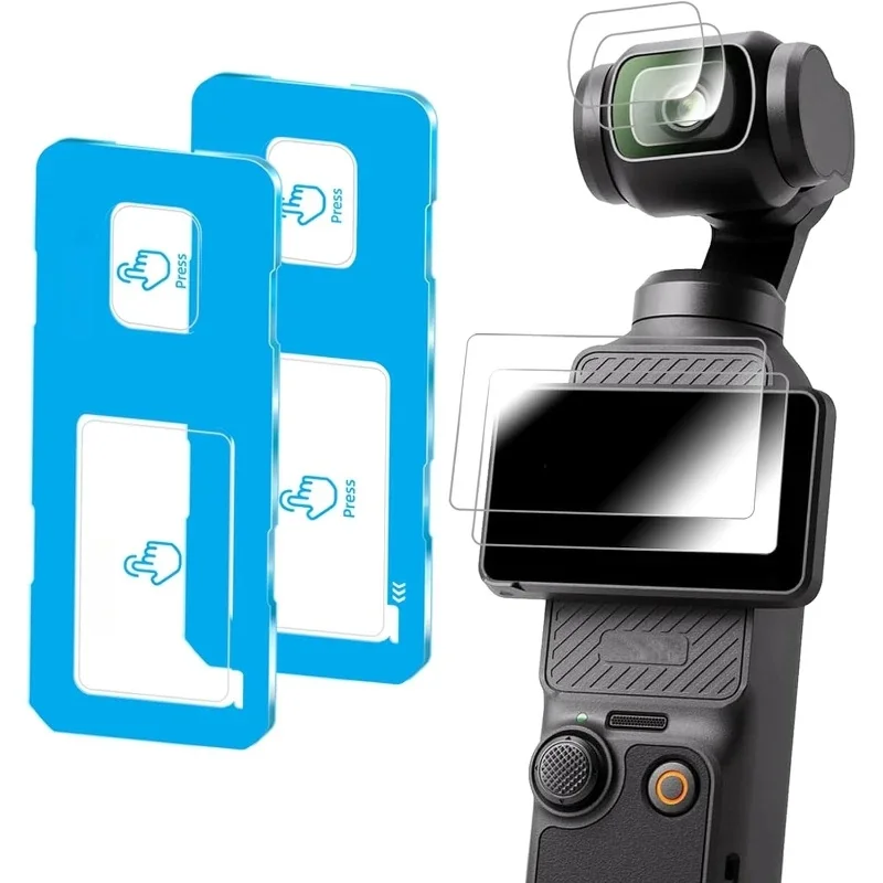 9H Tempered Glass Lens&Screen Protector w/ Alignment Tool for DJI Osmo Pocket 3/4 HD Clear Anti-Scratch Bubble Free Accessories