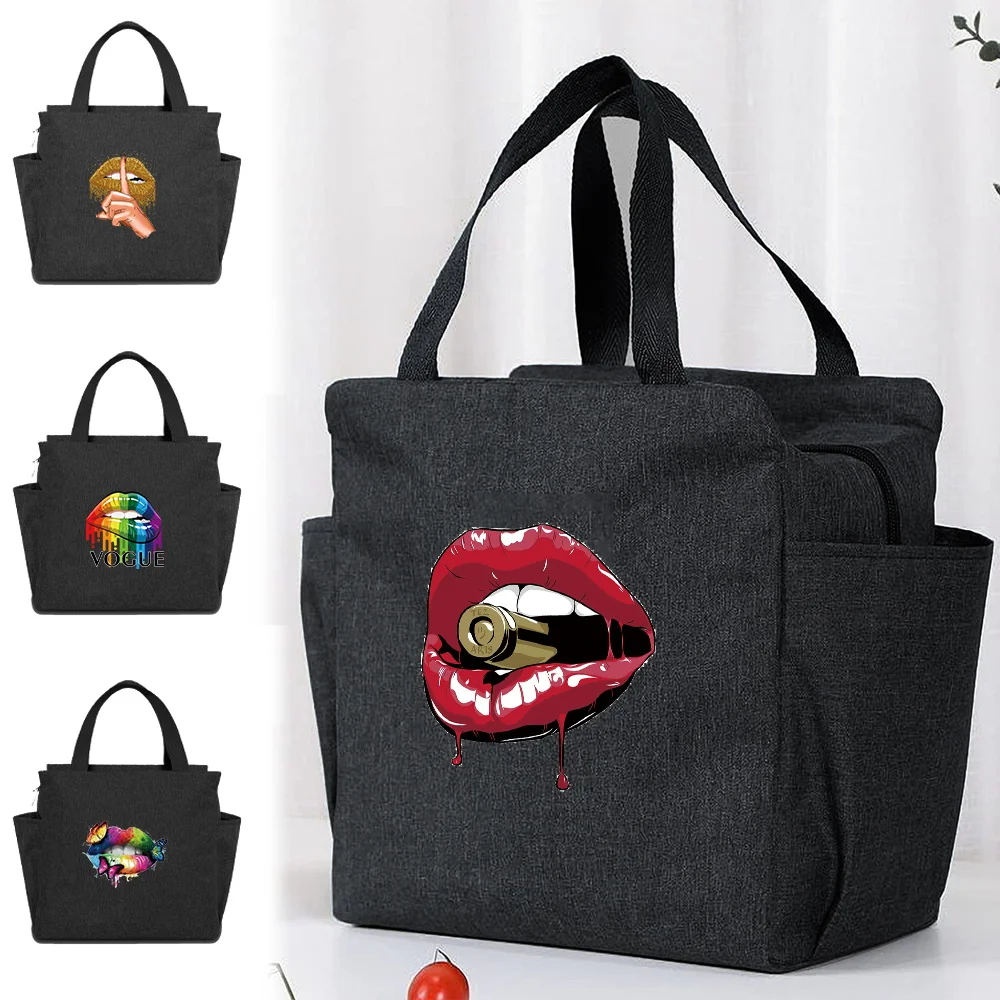 Portable Insulated Lunch Bag Design Lunch Box Mouth Series Fashion Large Capacity Lunch Bag Portable Beach Picnic Bags School