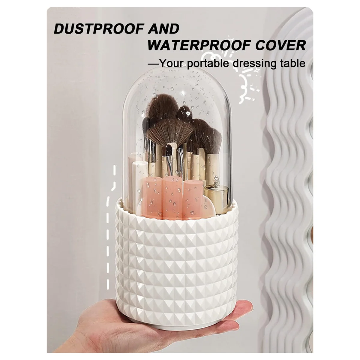 Porta pennelli per trucco, portaoggetti per trucco antipolvere e impermeabile - Organizer per pennelli per trucco cosmetico ruotabile a 360 gradi