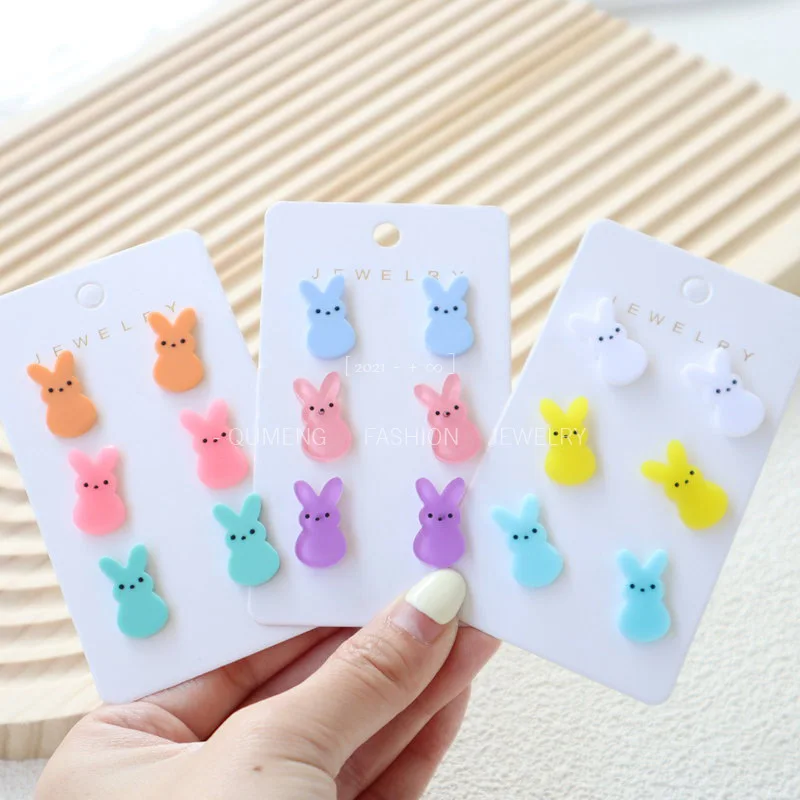 

3 Pairs Eater Acrylic Egg Rabbit Stud Earrings Set Cute Funny Colorful Cartoon Eater Acrylic Bunny Earrings Jewelry - 3Pair/Set