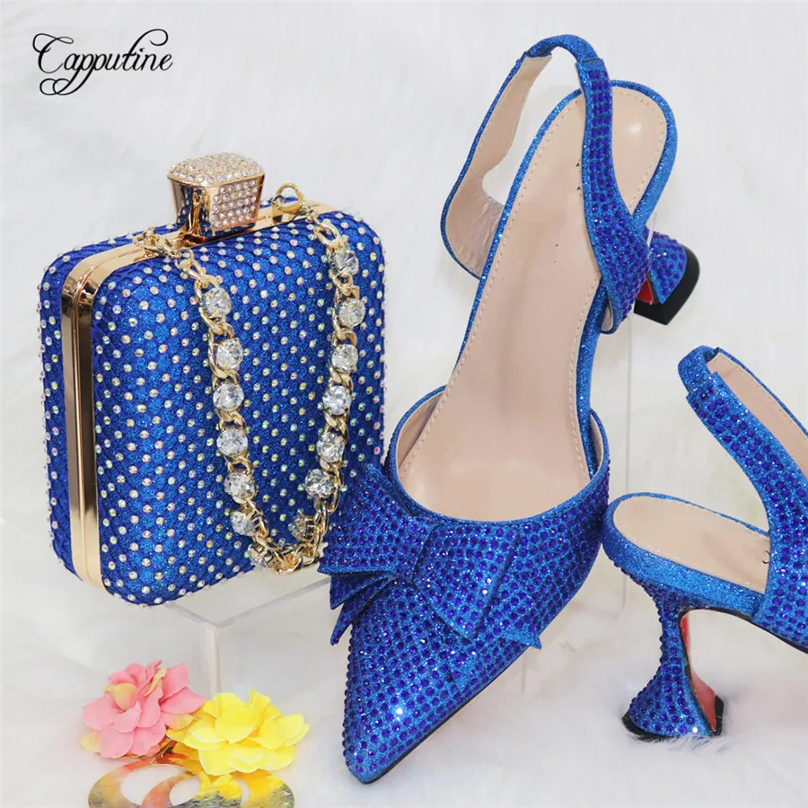 Gold  Women Shoes And Bag Set 2024 African Ladies Pointed Toes Pumps Match With Handbag Sandals Sandales Escarpins Femme CR932