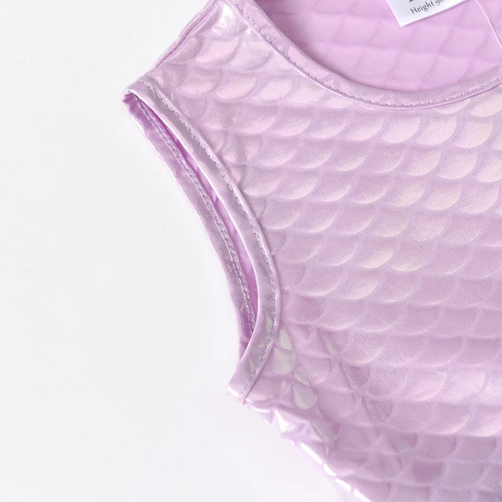 Kinder-Tüllkleid mit Meerjungfrauenschuppen-Print, ärmellos, lila, Prinzessinnenkleid, flauschig, mit Schleifenknoten, Partykleid für Mädchen – Detail 8