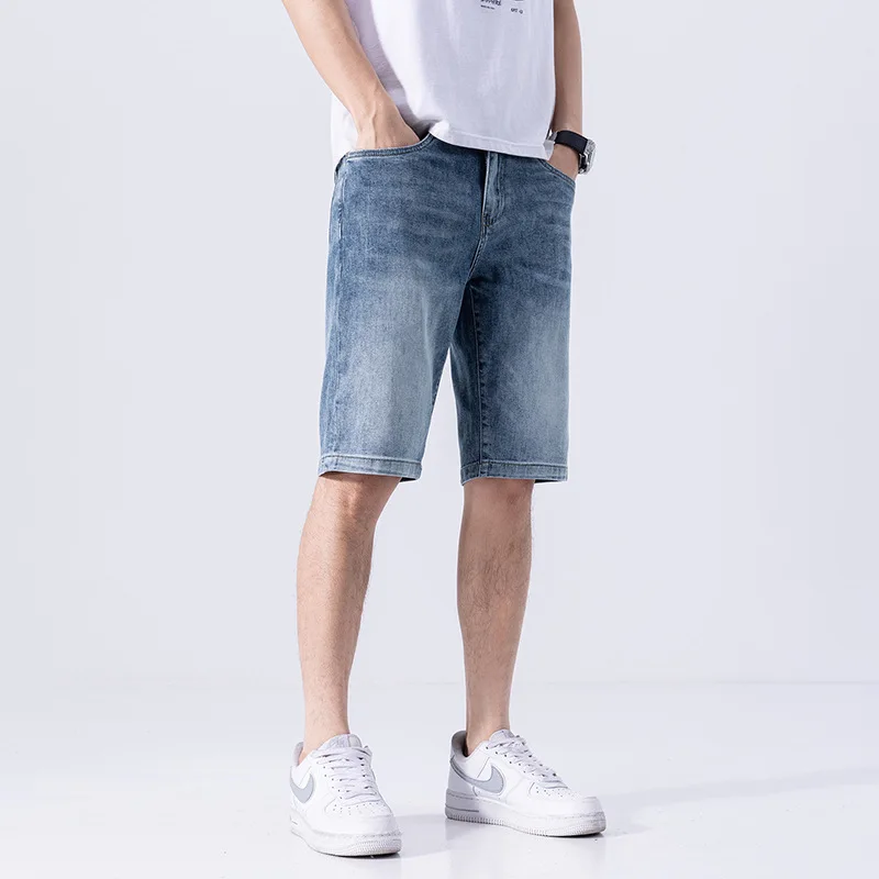 2024 New High-End Printed Denim Shorts Men's Summer Thin Breathable Straight Loose Slimming Korean Style Trendy Capris
