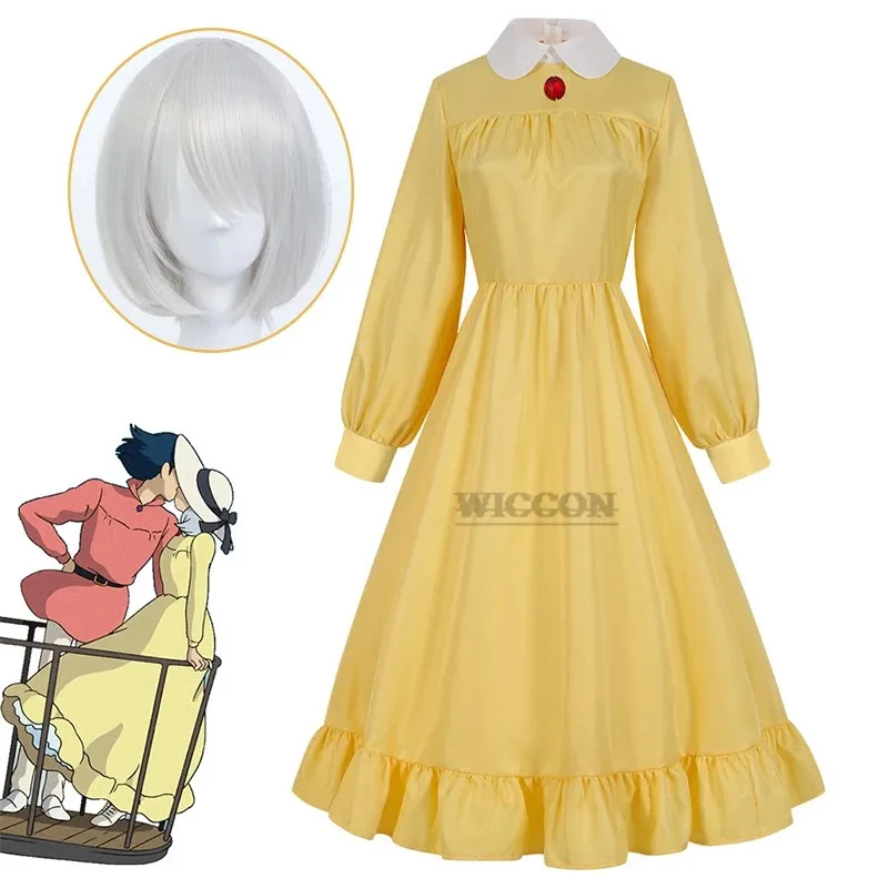 

Лили 123Аниме Софи Косплэй желтое длинное платье женские карнавальные костюмы на Хэллоуин парик устойчивые синтетические волосы Cos