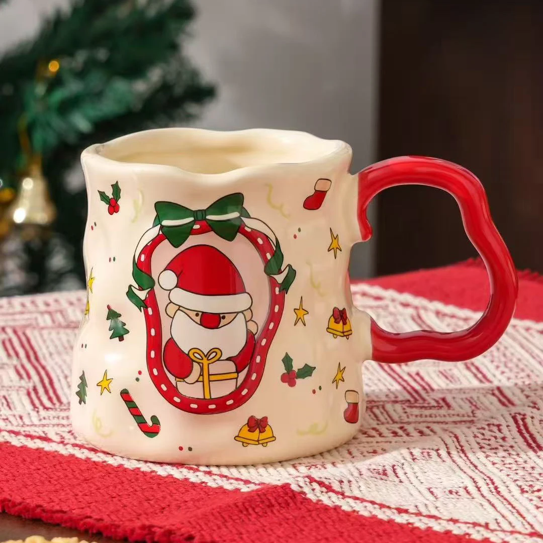 Ensemble de tasses en céramique de Noël, tasses festives de 380 ml avec motifs bonhomme de neige/père noël/arbre, design mignon, cadeau de Noël et verres idéaux, 4 styles
