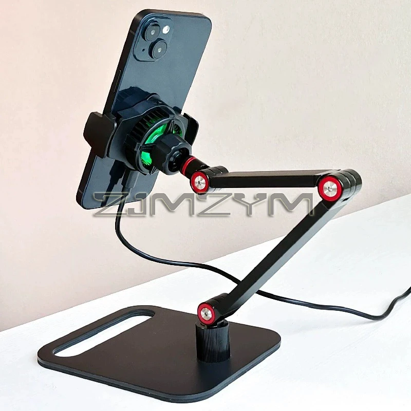 Phone Clip Cooling Radiator Smartphone Stand with 360°Rotation Ballhead Cooler Radiator Desktop Long Arm Stand Bracket