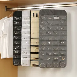 1pc 80 Pockets Hanging Women Jewelry Organizer, Earrings Necklace Bracelet Ring Accessories Display Holder
