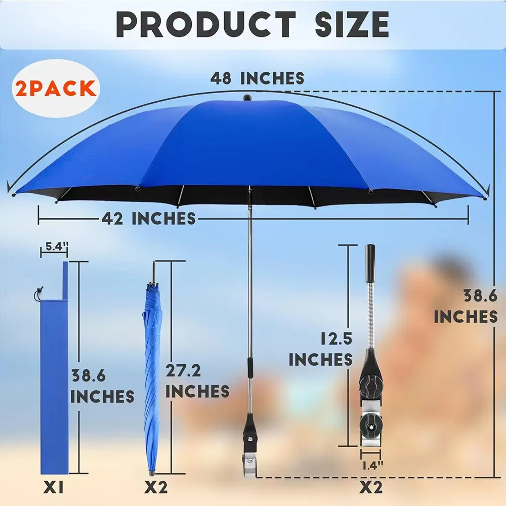 New Portable Camping Beach Chair Parasol Detachable Folding Chair Clamp Umbrella Fishing Chair Outdoor Sun Protection Umbrella