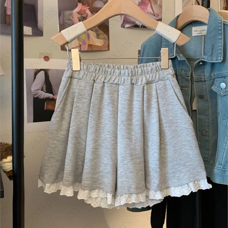 

Шорты Y2k, винтажная женская одежда 90-х годов, кружевные брюки-кюлоты в стиле Харадзюку с высокой талией, милая уличная одежда, женские повседневные шорты больших размеров