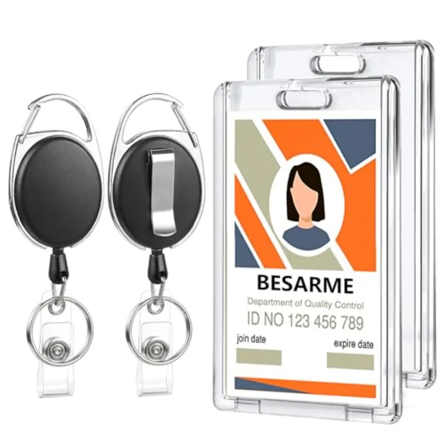 

Retractable Clip Reel with Acrylic Clear Vertical ID Card s for Work Office Nurse Teacher Student