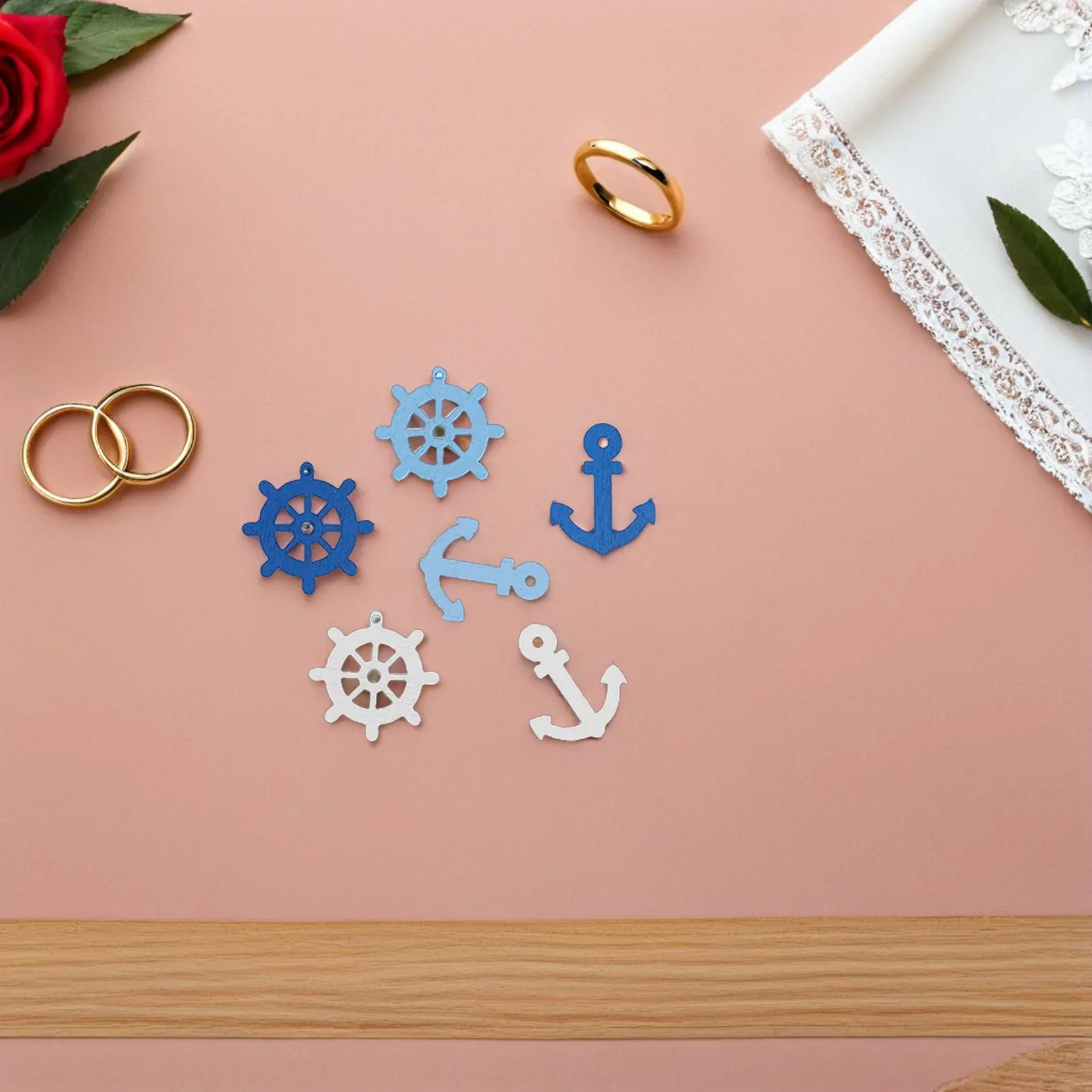 100 Pcs Wooden Anchor Mini Pendants Scrapbooking Home Embellishments Decorative Buttons Anchor Pendant (25x20mm Random Color)