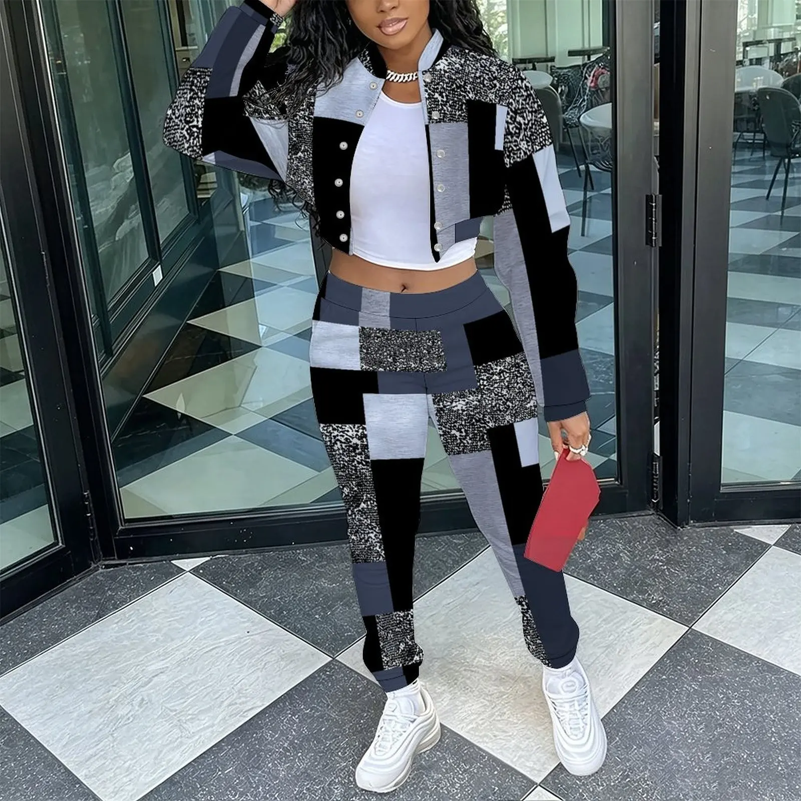 Female Elegant Sexy 2‑Piece Outfit Retro Slim Fit Long Sleeve Jacket   Everyday Commuting Vacation Fashion Long Pants