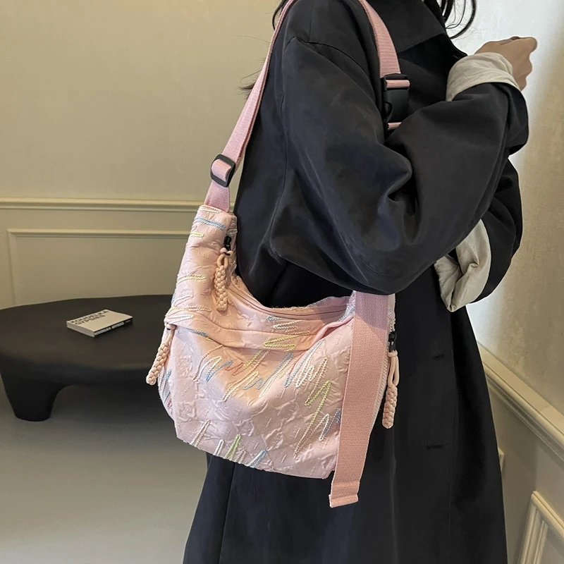 High Quality Cloth Hobos Female Crossbody Bag Casual Zipper Women's commute Bags Fashion High Capacity Single Shoulder Totes Bag