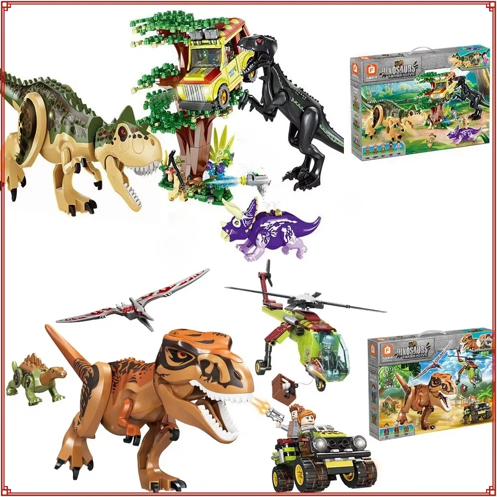 New Jurassic Dinosaur Ship Toys Building Block DIY Escape From Ocean Mosasaurus Assembly Bricks Educational Sets Children Gifts