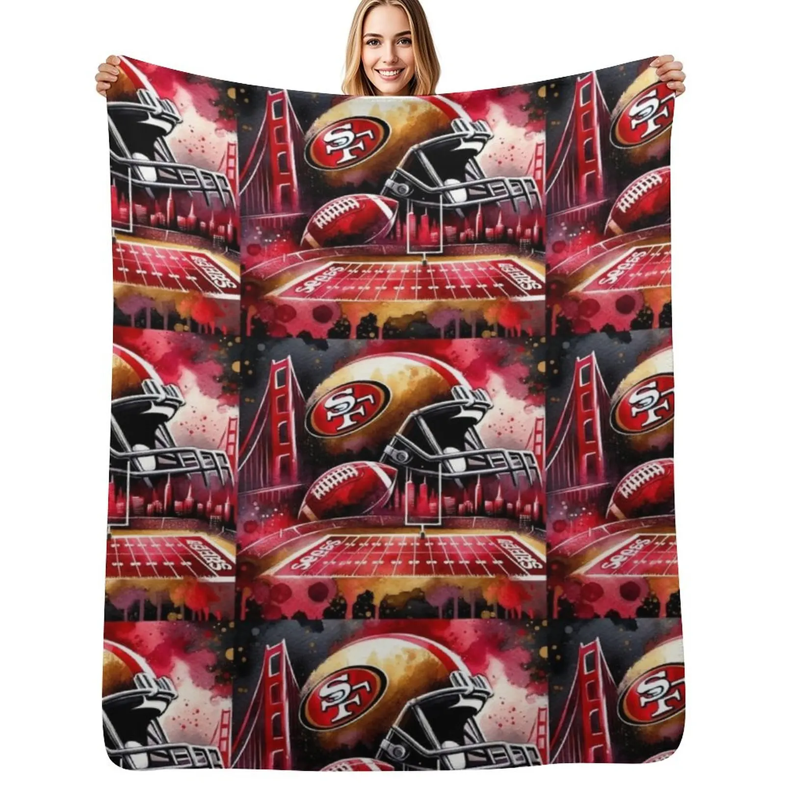 

49ers Watercolor Fan Art Throw Blanket sofa bed Personalized Gift for sofa heavy to sleep Blankets